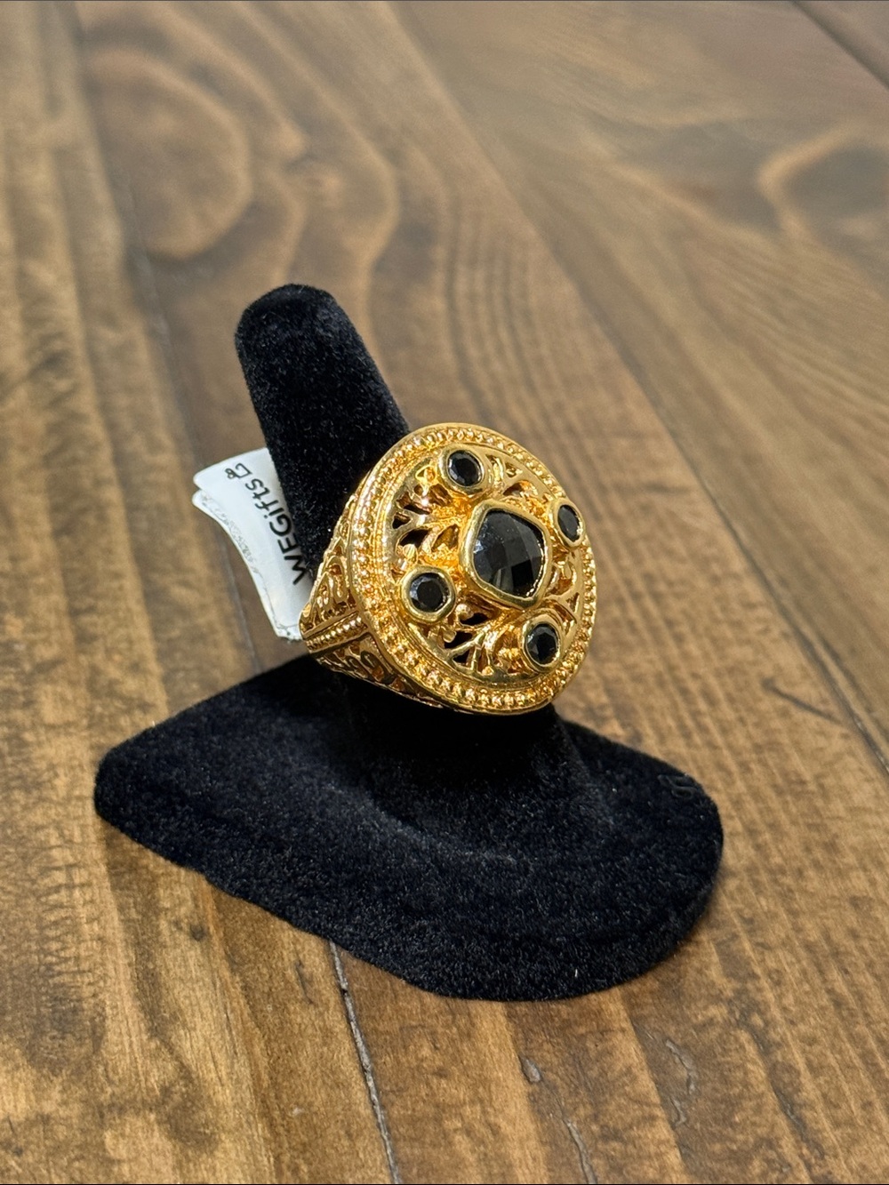 Gold-Tone Men's Statement Ring with Black Stones